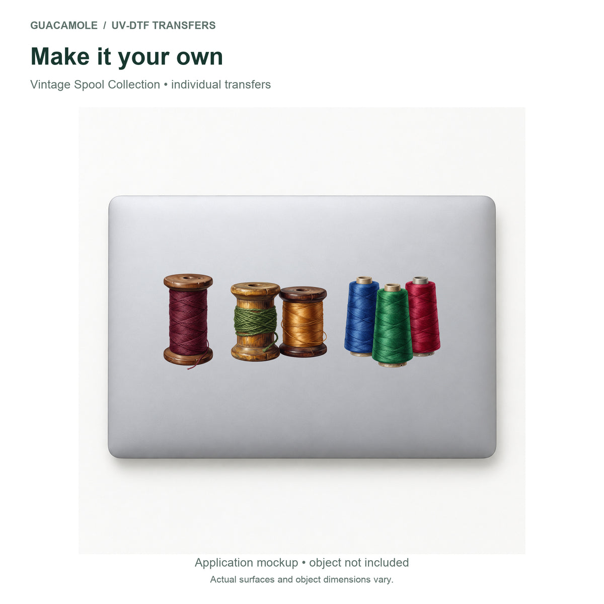 Vintage Spool Collection — Three designs on a laptop