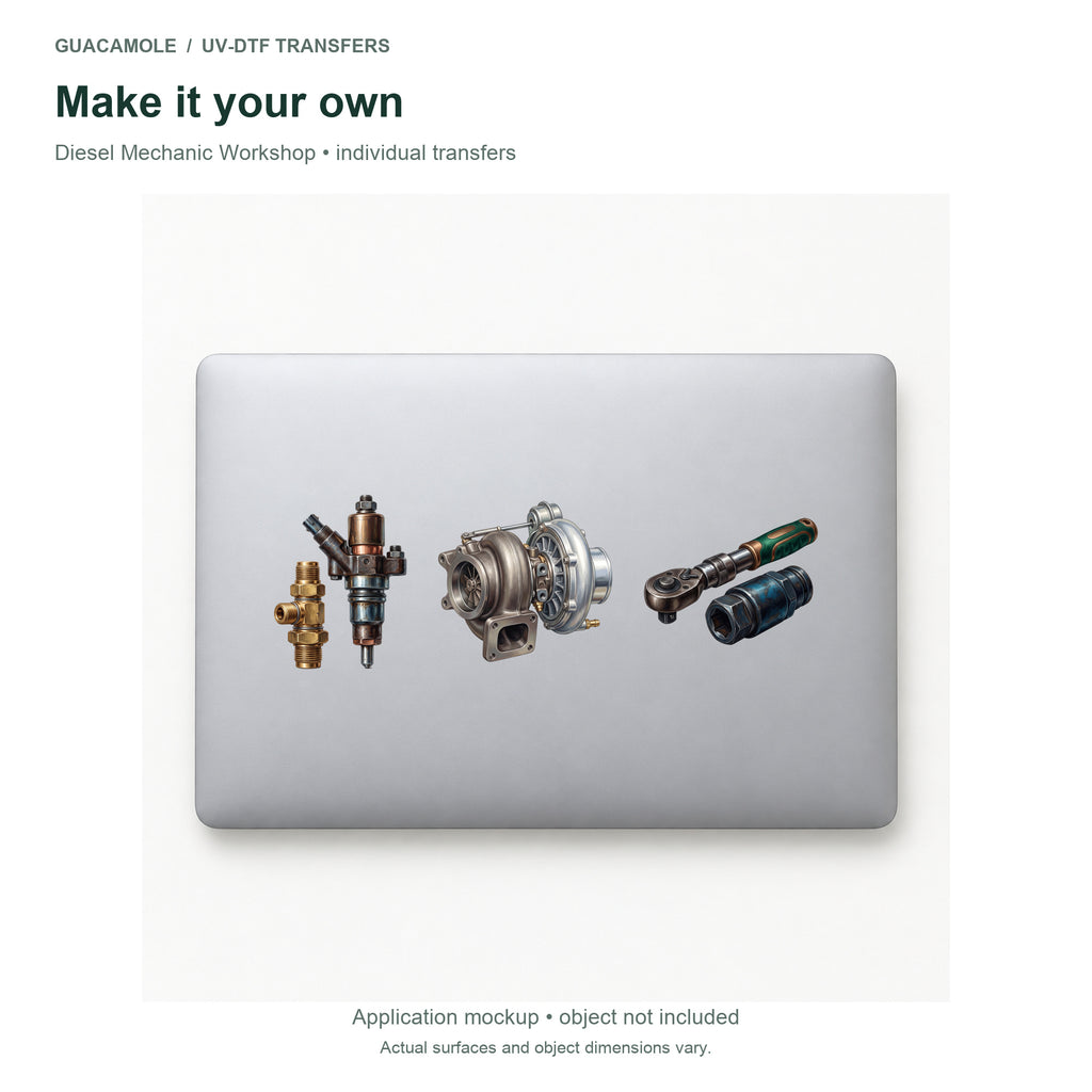 Diesel Mechanic Workshop — Three designs on a laptop