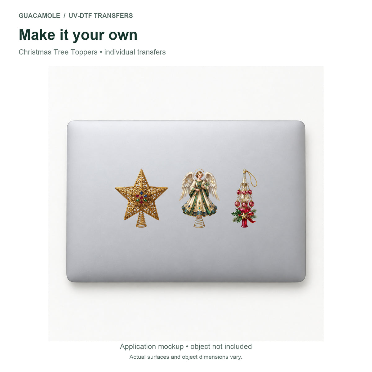 Christmas Tree Toppers — Three designs on a laptop