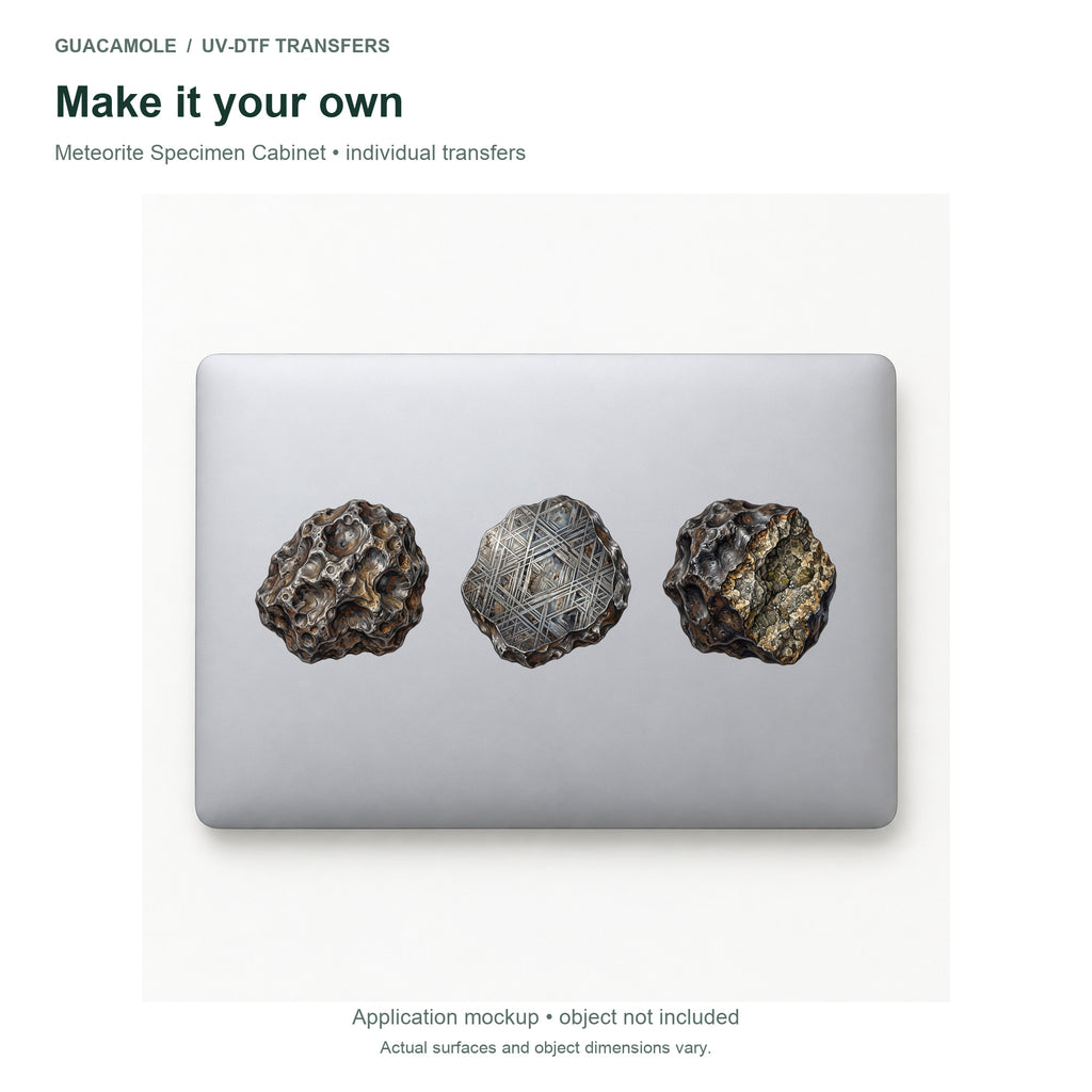 Meteorite Specimen Cabinet — Three designs on a laptop