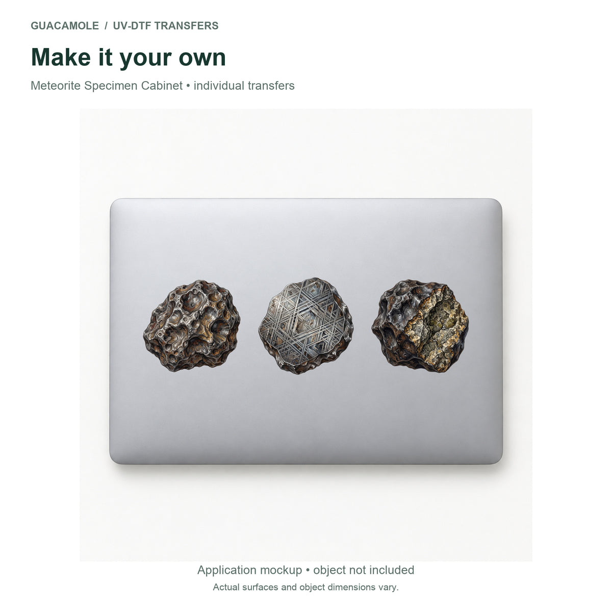 Meteorite Specimen Cabinet — Three designs on a laptop