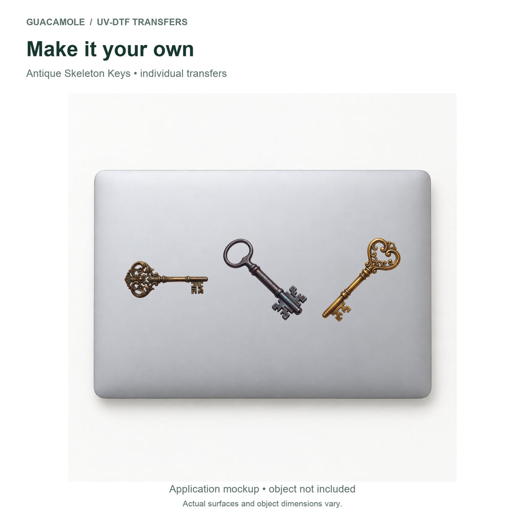 Antique Skeleton Keys — Three designs on a laptop