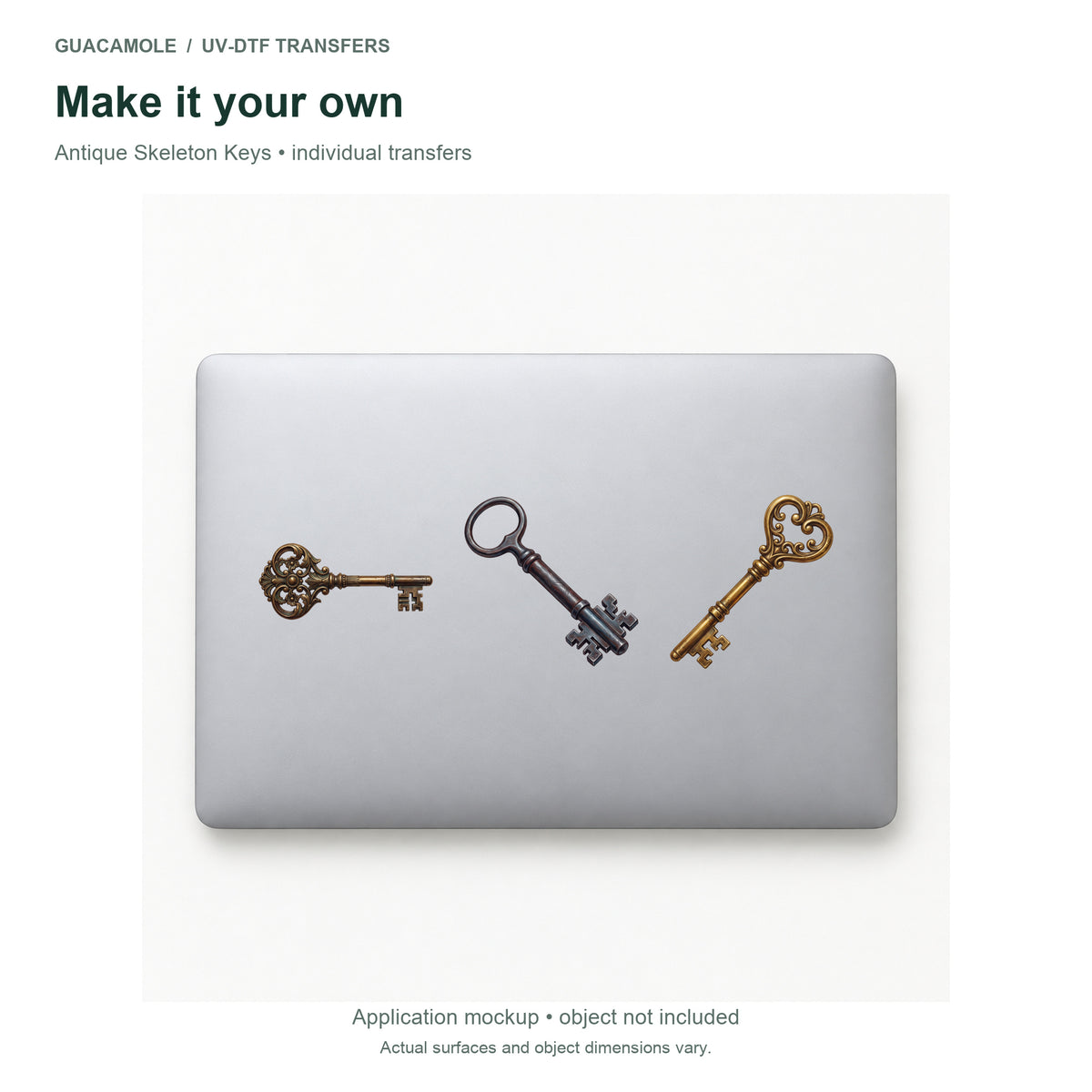 Antique Skeleton Keys — Three designs on a laptop