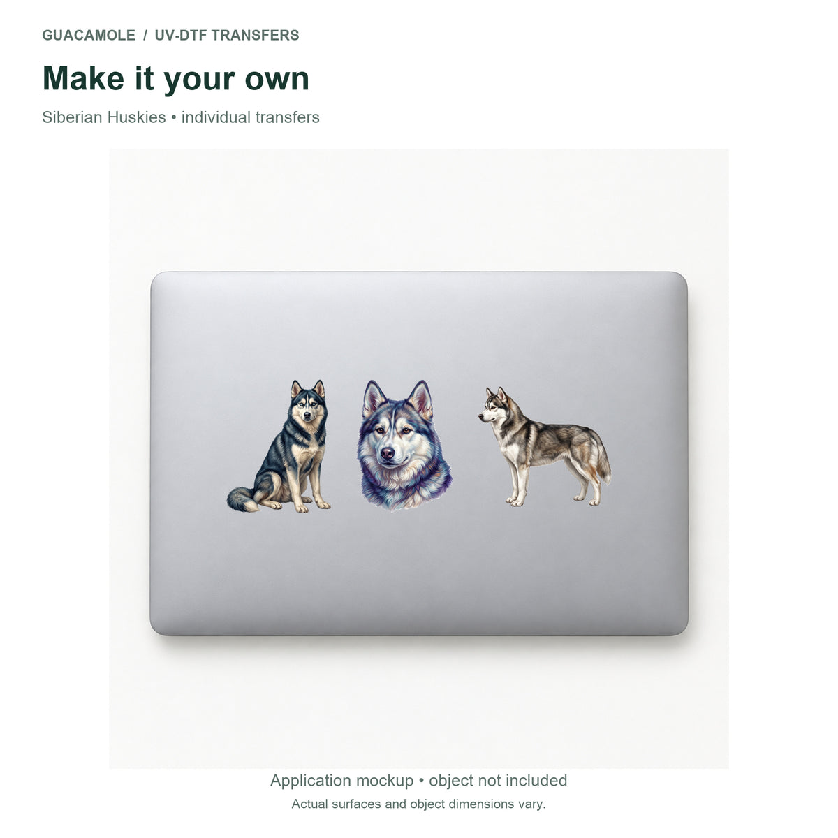 Siberian Huskies — Three designs on a laptop