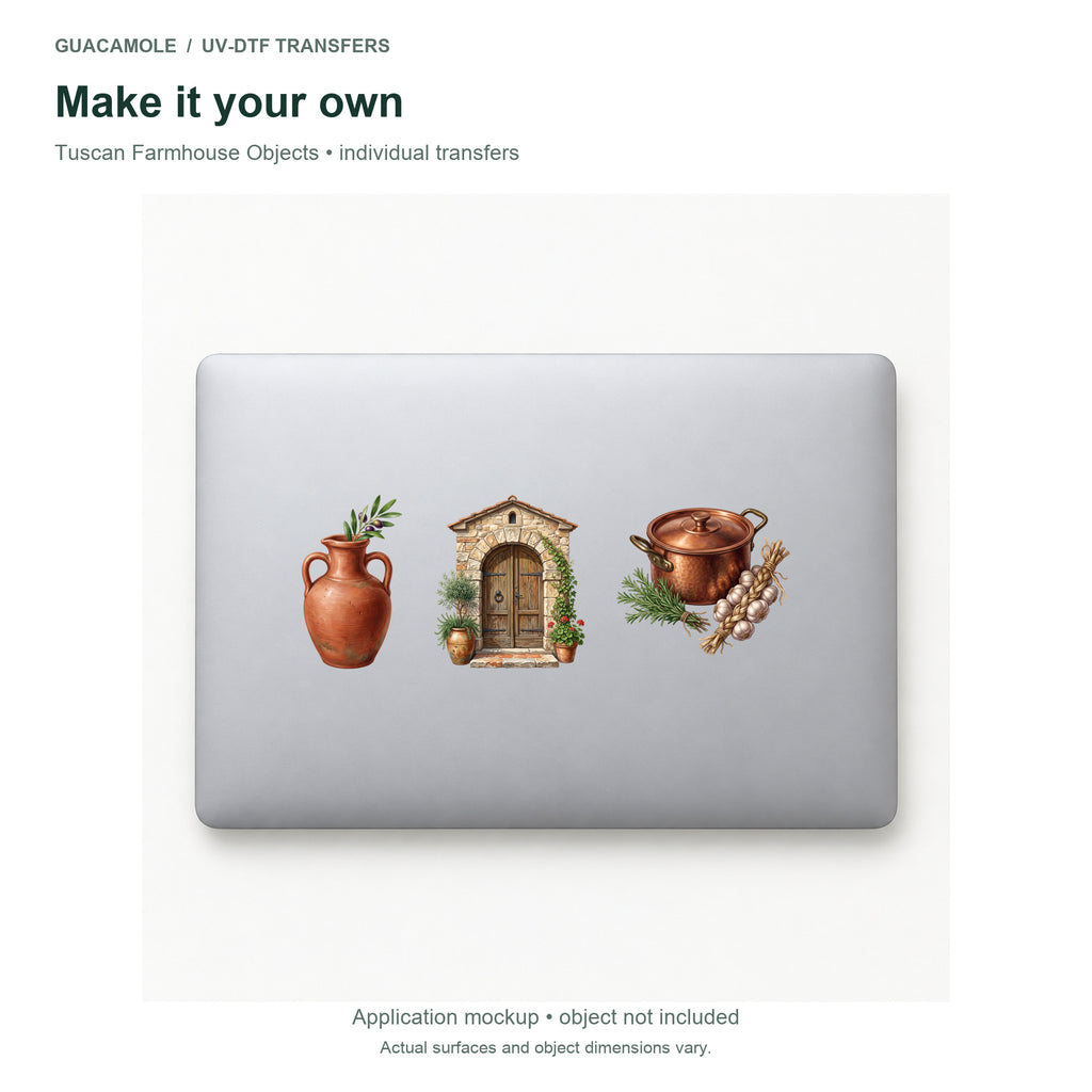 Tuscan Farmhouse Objects — Three designs on a laptop