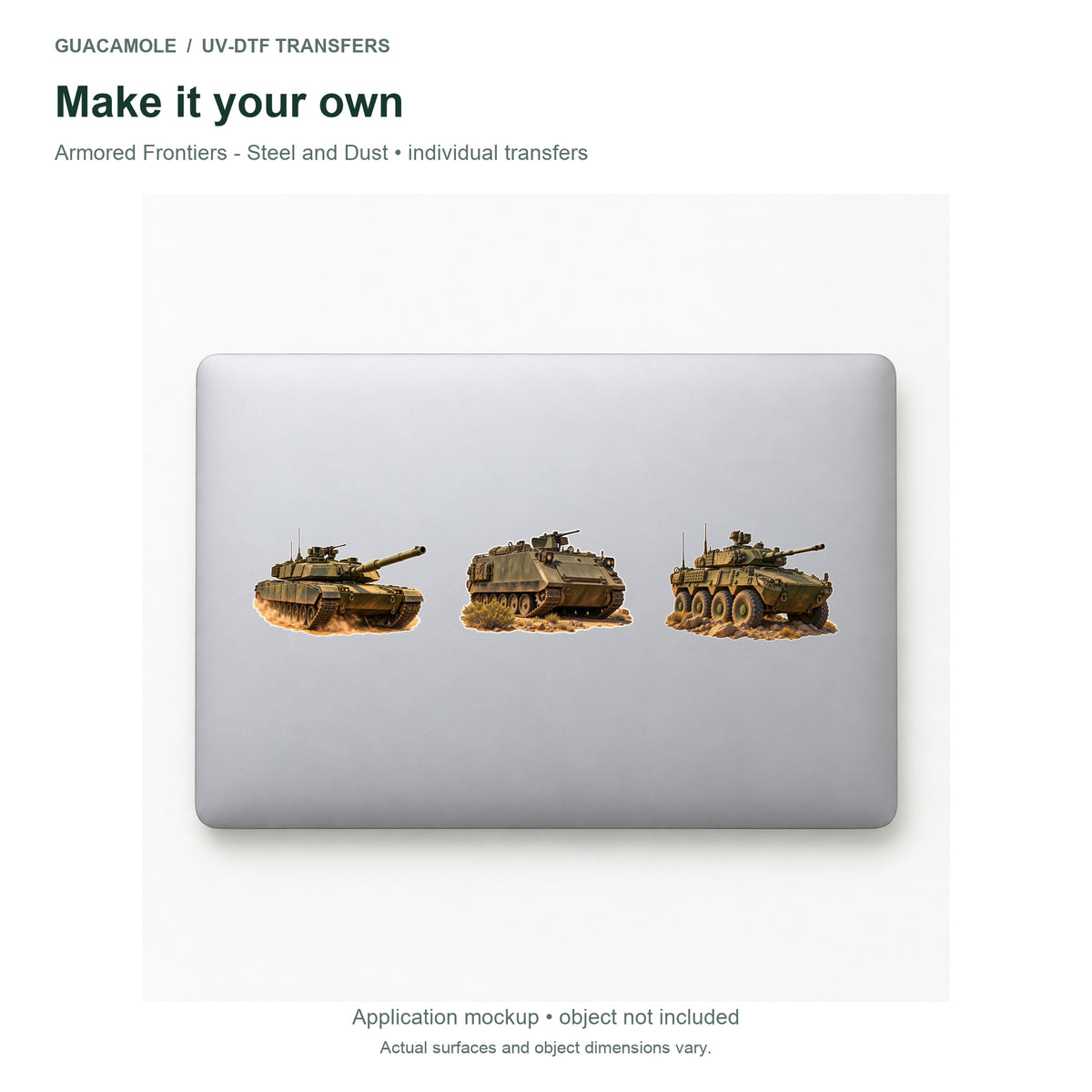 Armored Frontiers - Steel and Dust — Three designs on a laptop