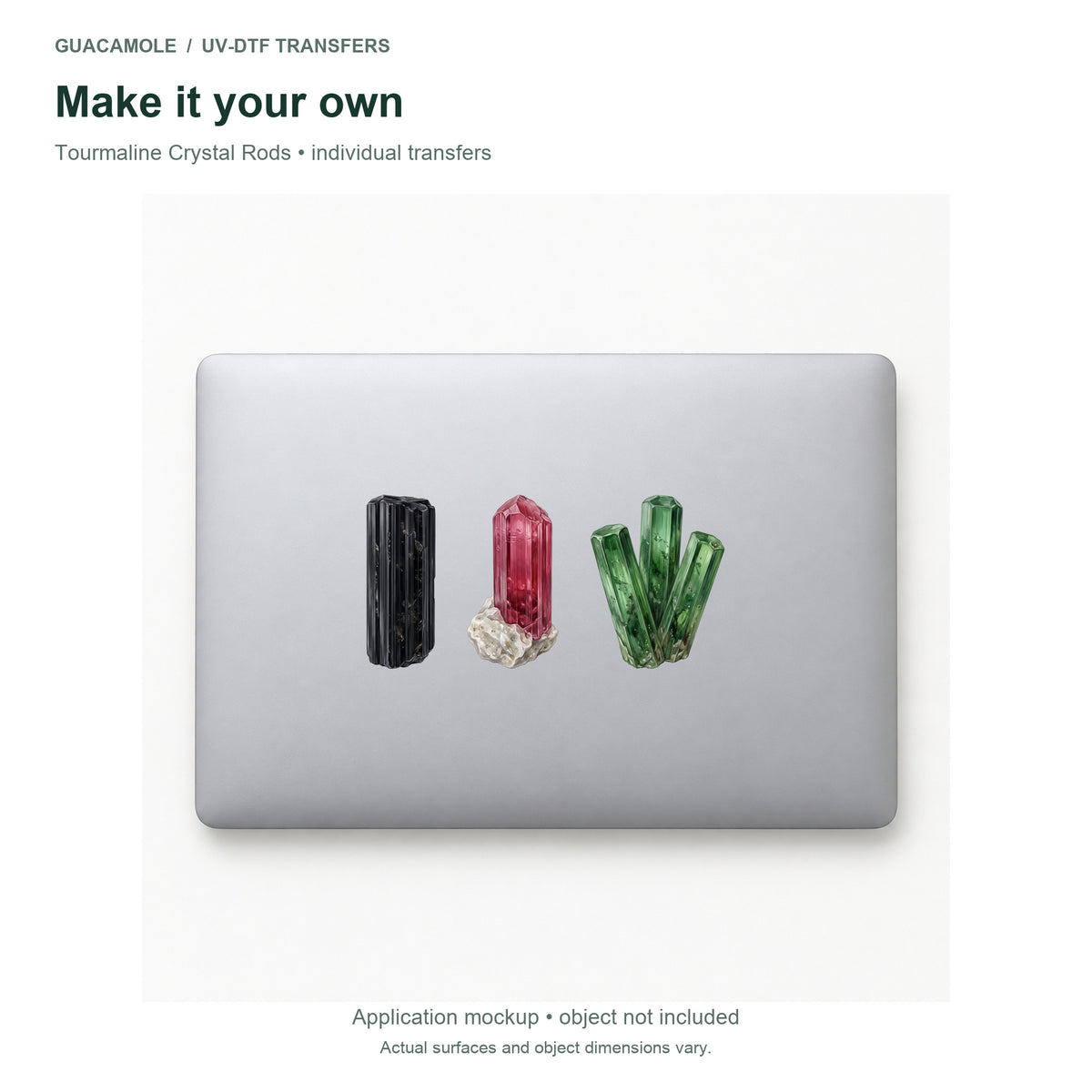 Tourmaline Crystal Rods — Three designs on a laptop