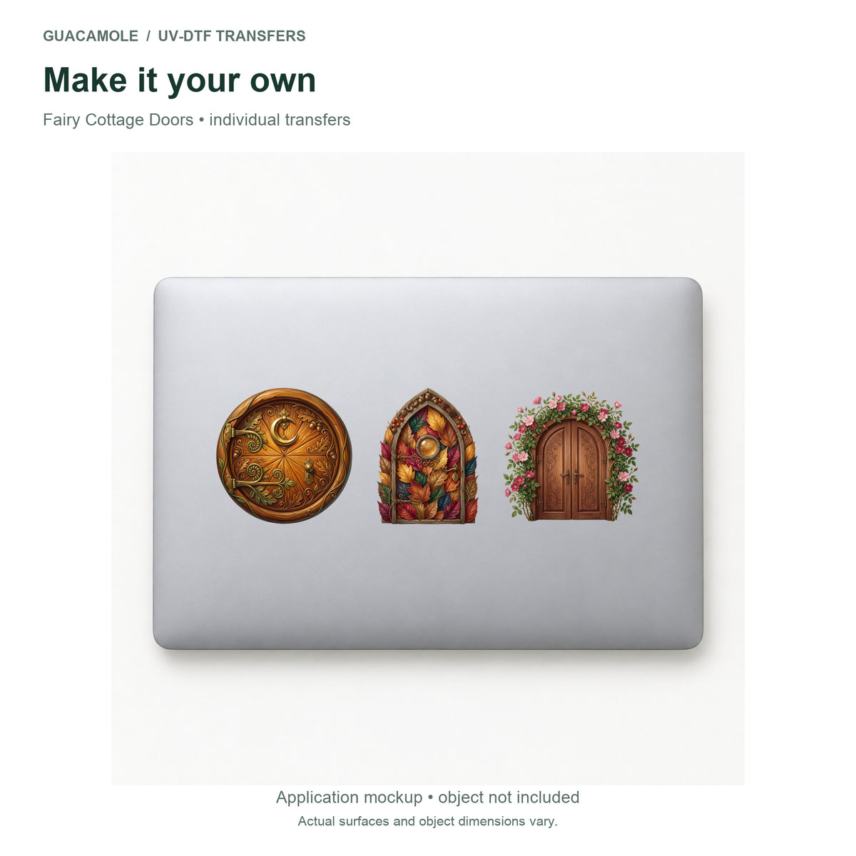 Fairy Cottage Doors — Three designs on a laptop