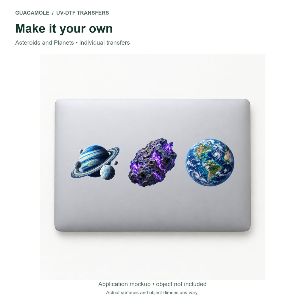 Asteroids and Planets — Three designs on a laptop