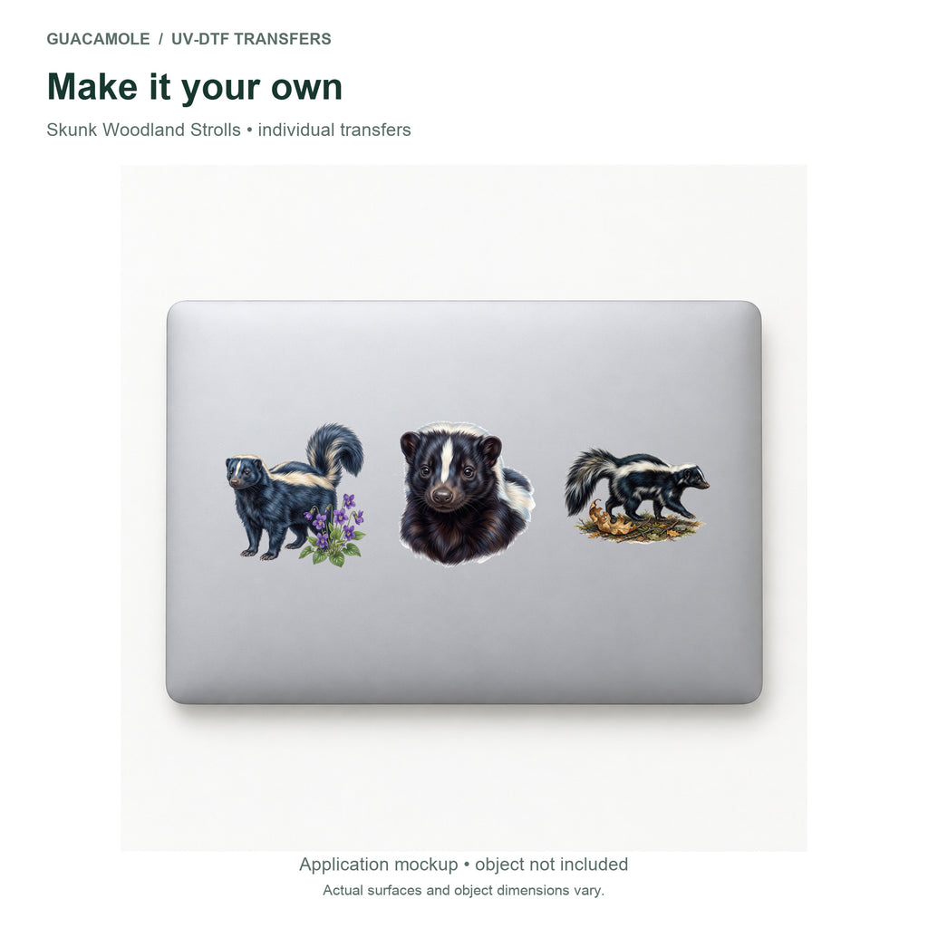 Skunk Woodland Strolls — Three designs on a laptop
