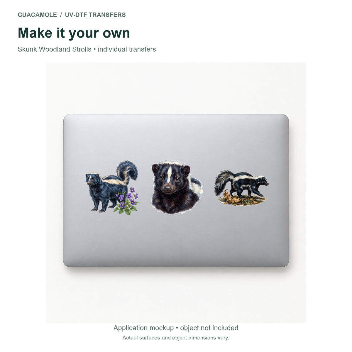 Skunk Woodland Strolls — Three designs on a laptop