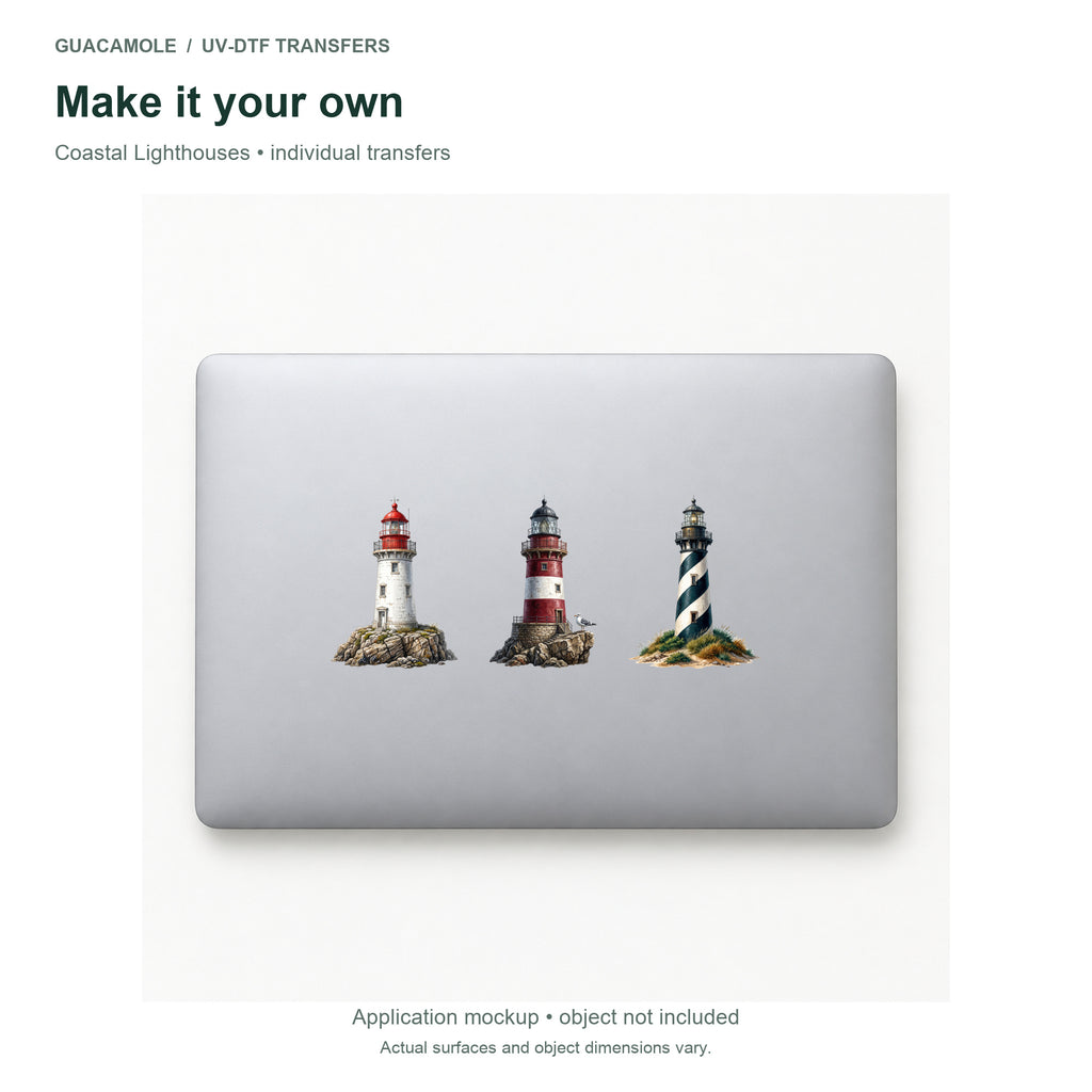 Coastal Lighthouses — Three designs on a laptop