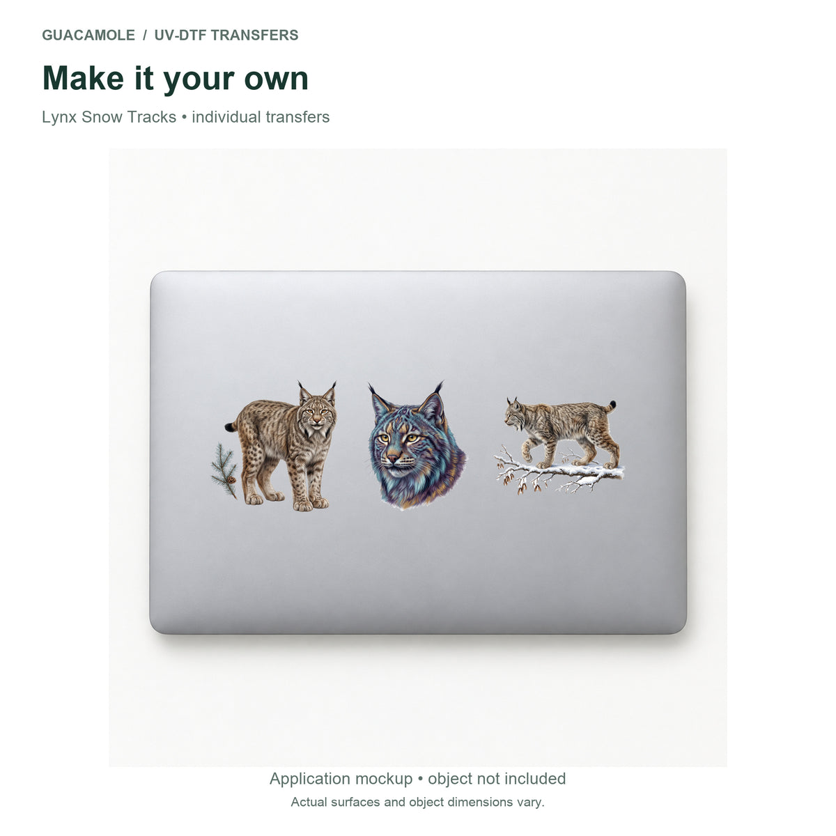 Lynx Snow Tracks — Three designs on a laptop