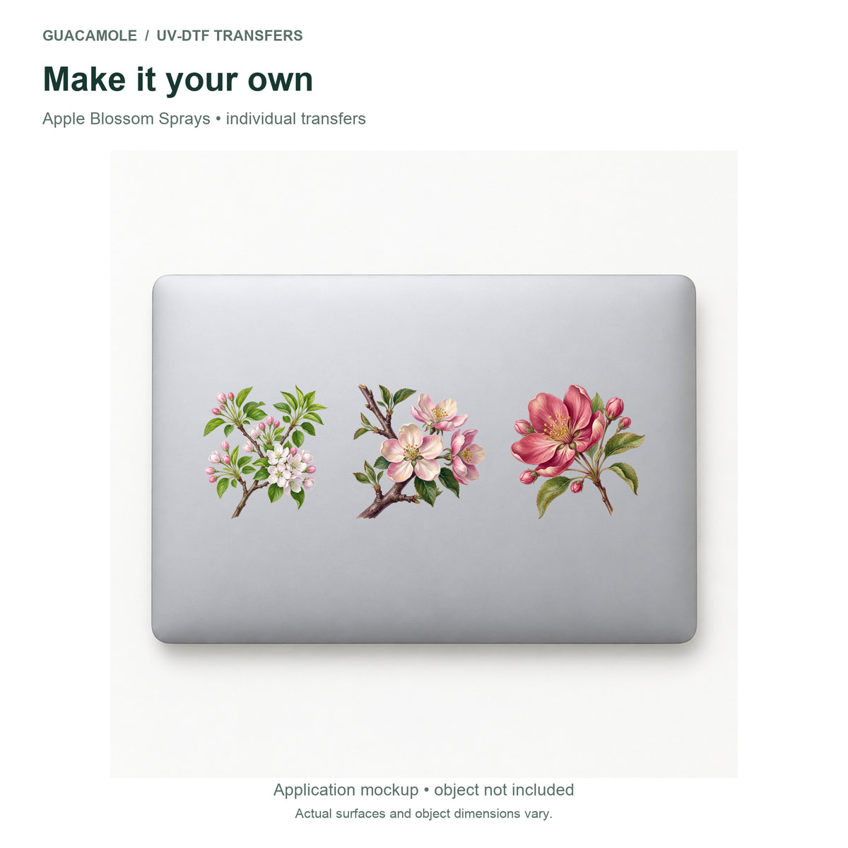 Apple Blossom Sprays — Three designs on a laptop