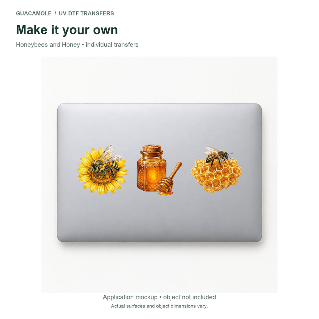 Honeybees and Honey — Three designs on a laptop