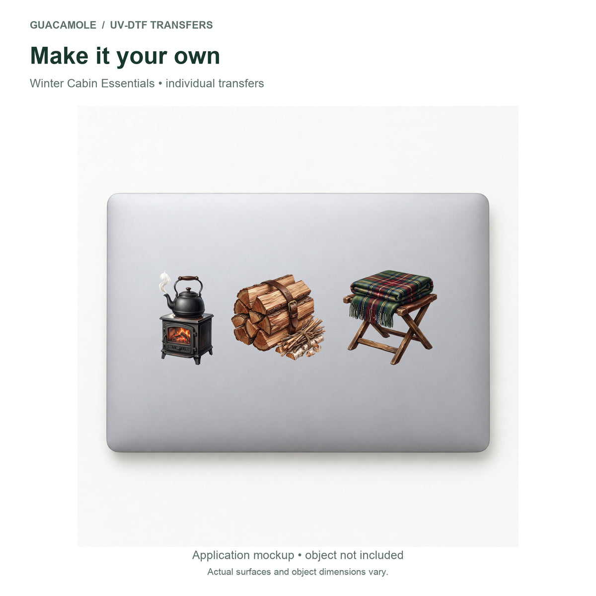 Winter Cabin Essentials — Three designs on a laptop