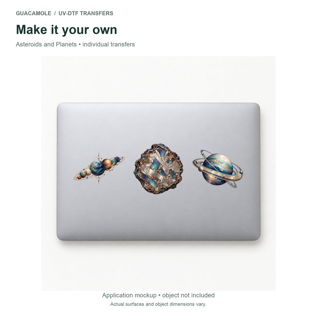 Asteroids and Planets — Three designs on a laptop