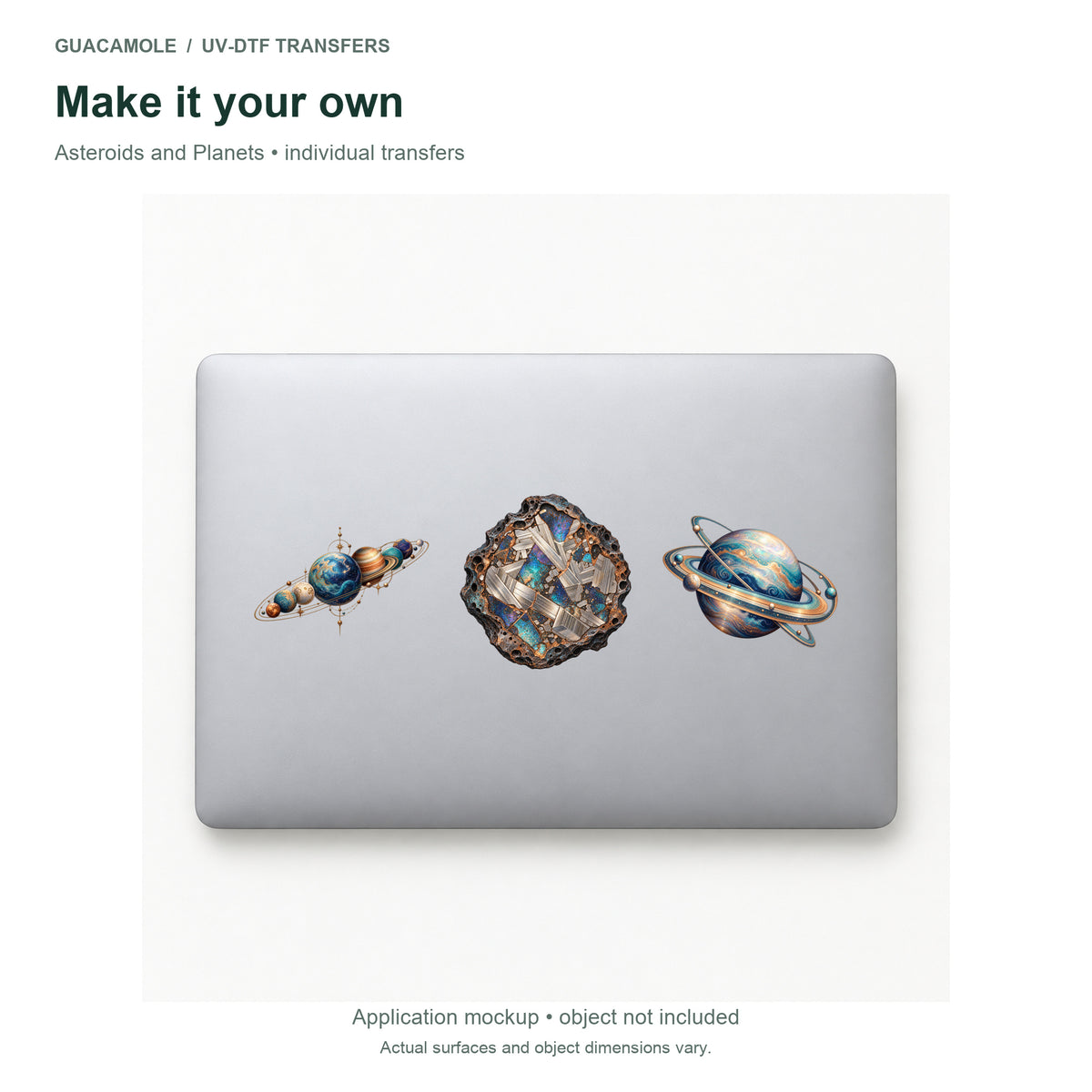 Asteroids and Planets — Three designs on a laptop