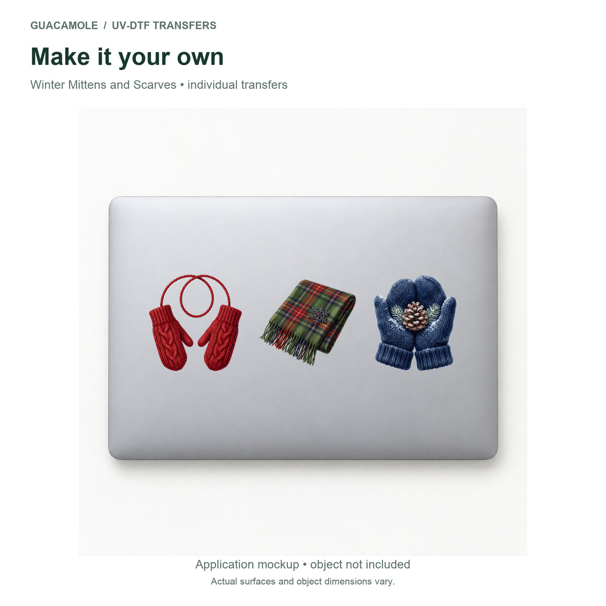 Winter Mittens and Scarves — Three designs on a laptop