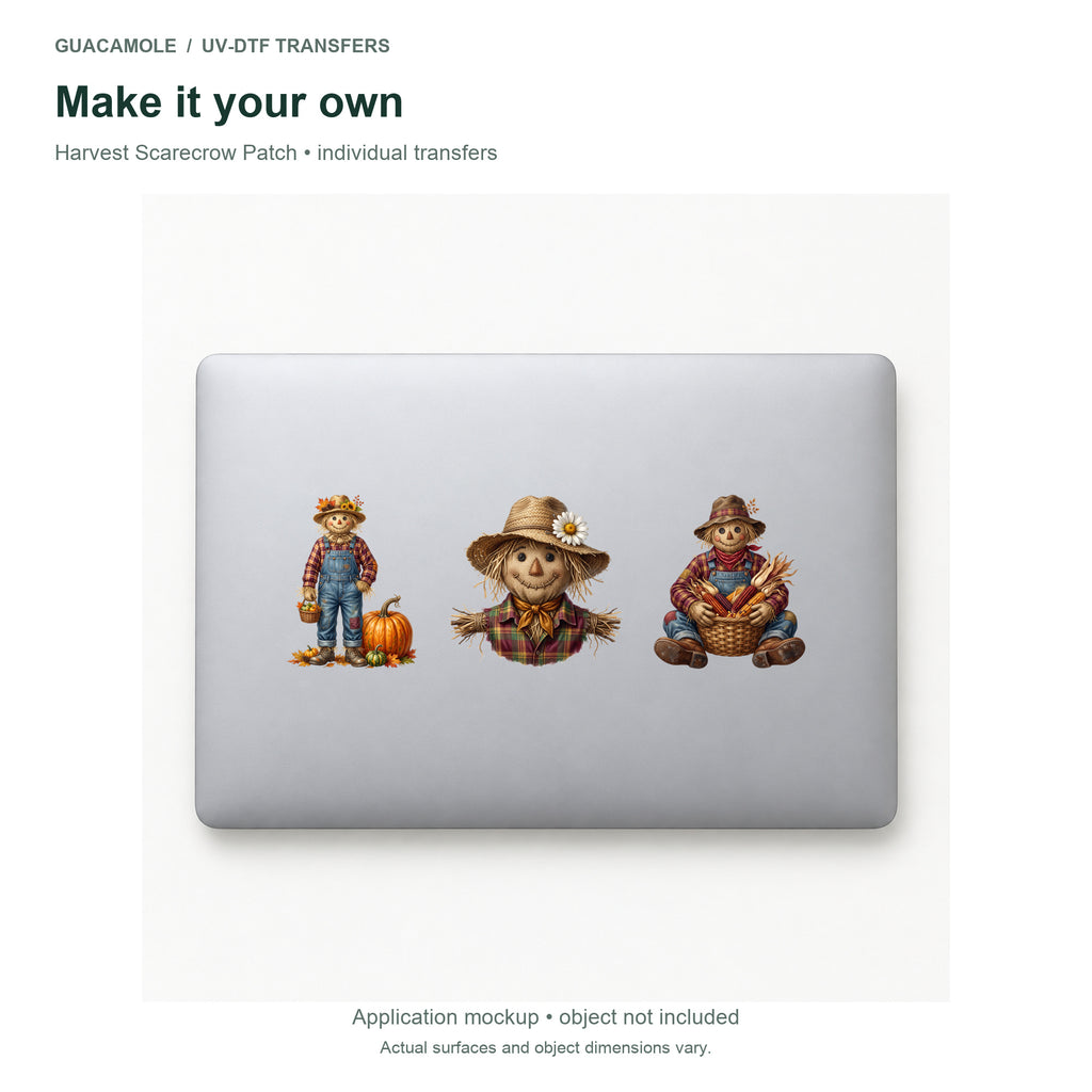 Harvest Scarecrow Patch — Three designs on a laptop