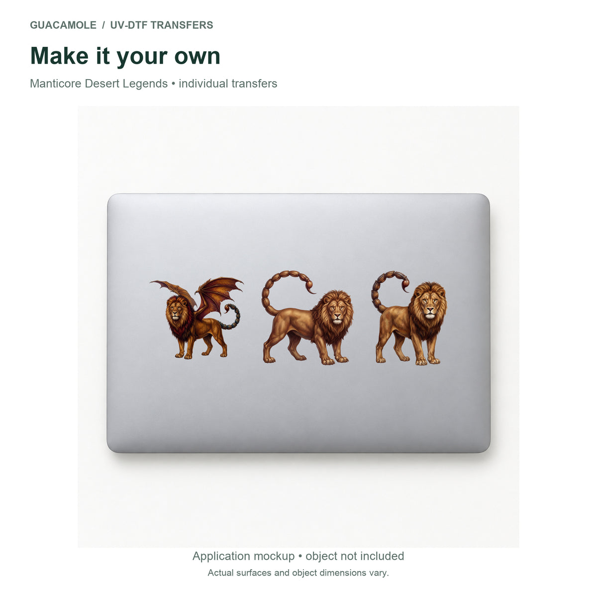 Manticore Desert Legends — Three designs on a laptop
