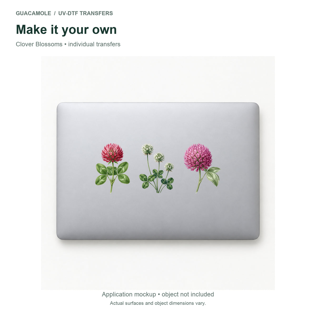 Clover Blossoms — Three designs on a laptop
