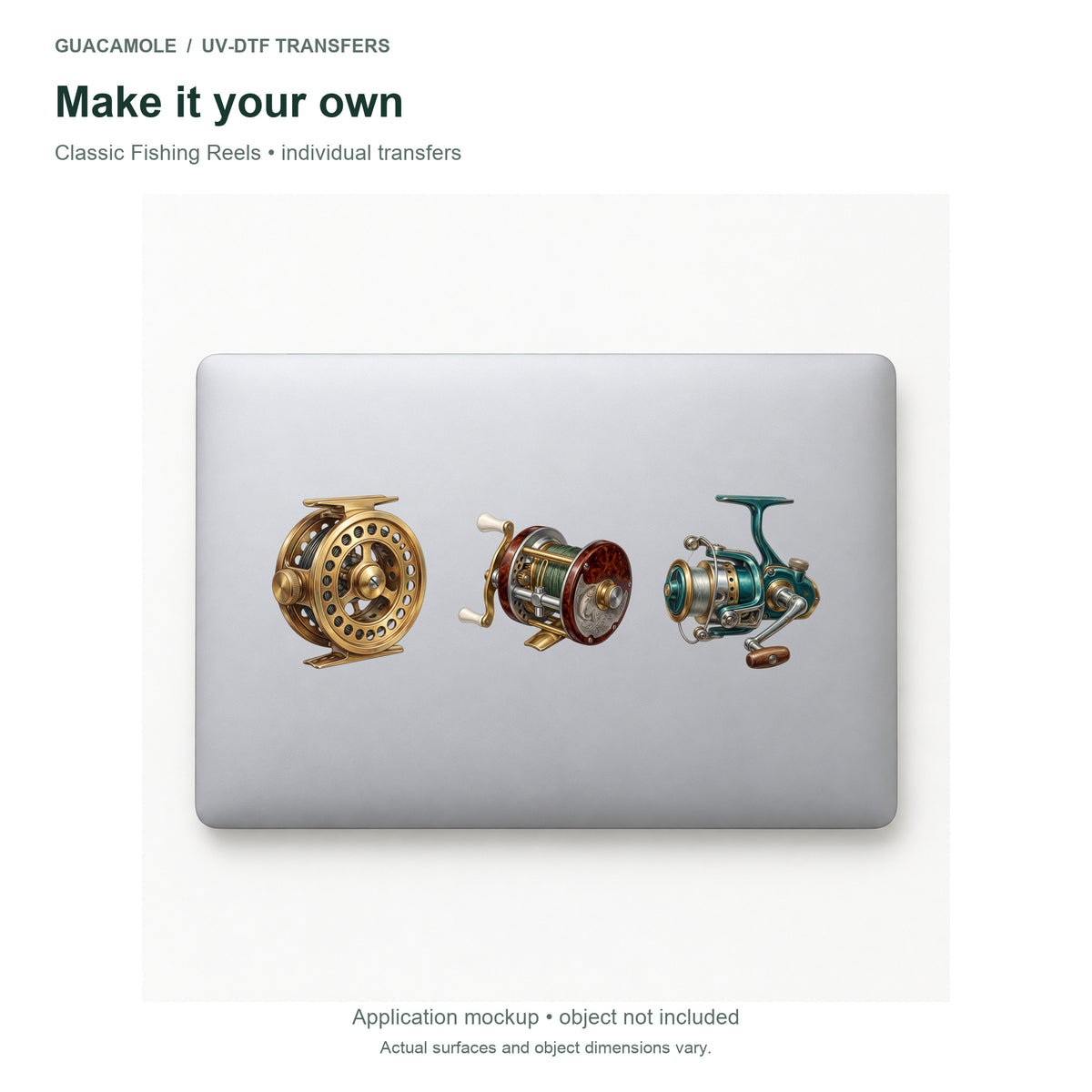 Classic Fishing Reels — Three designs on a laptop