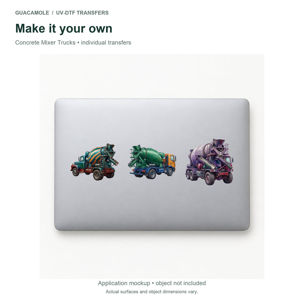 Concrete Mixer Trucks — Three designs on a laptop