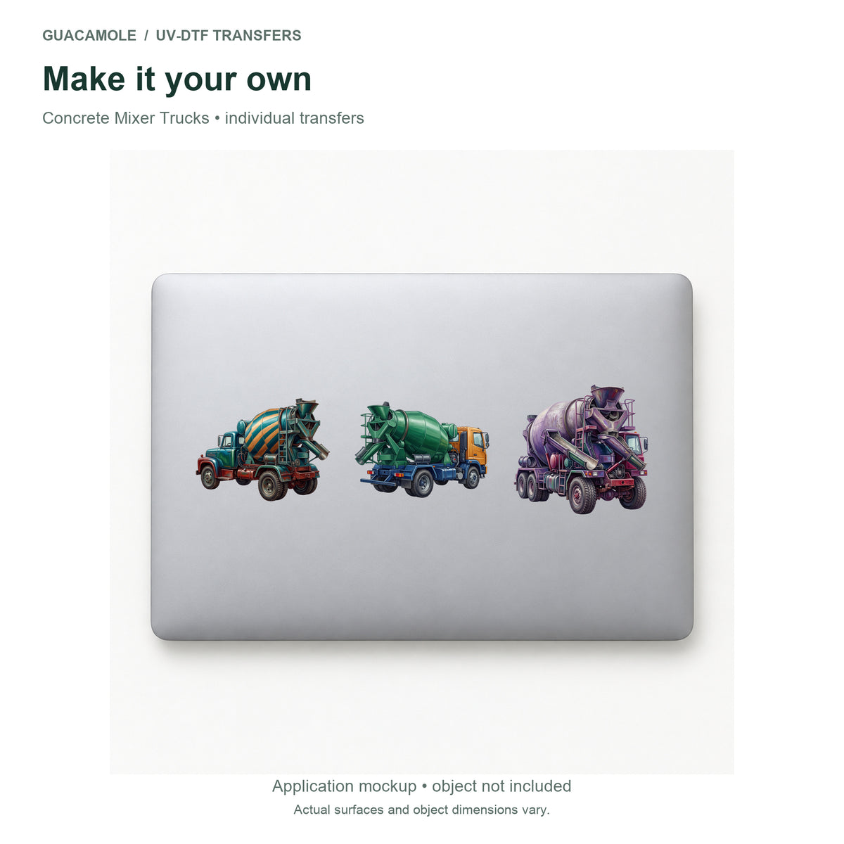 Concrete Mixer Trucks — Three designs on a laptop