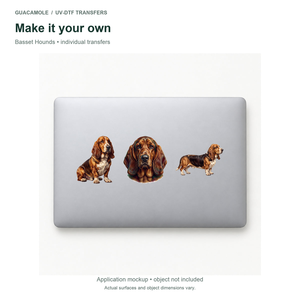 Basset Hounds — Three designs on a laptop