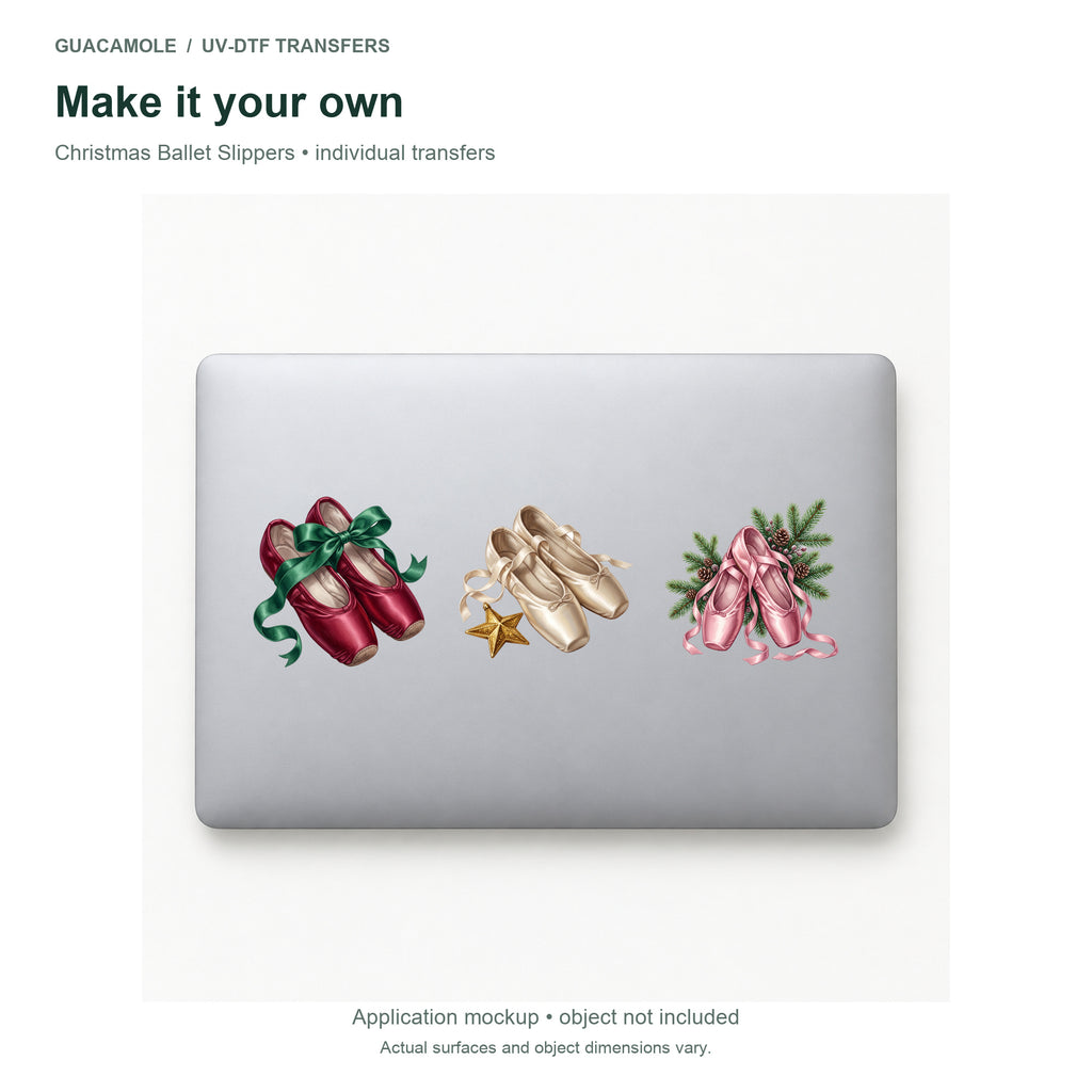 Christmas Ballet Slippers — Three designs on a laptop