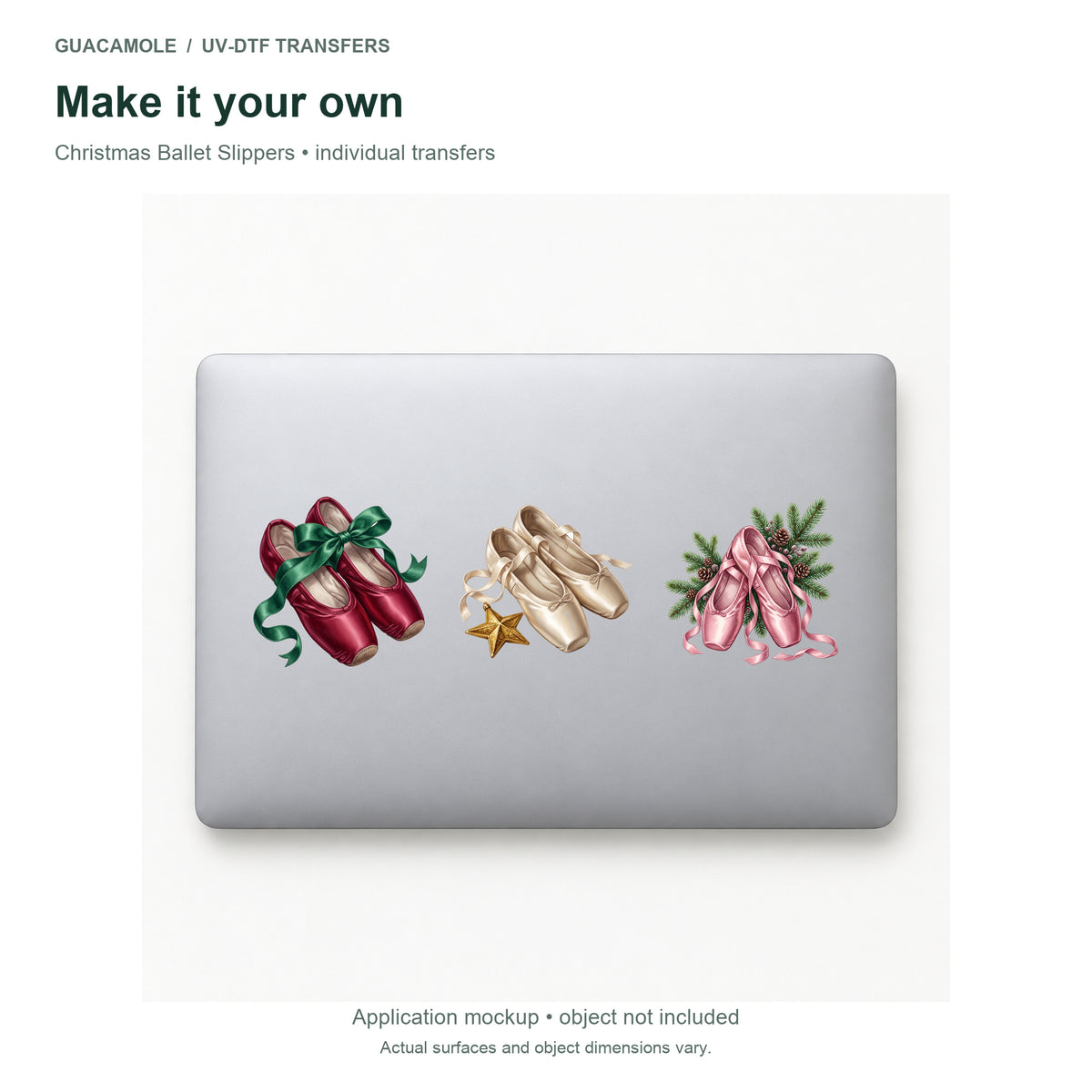 Christmas Ballet Slippers — Three designs on a laptop