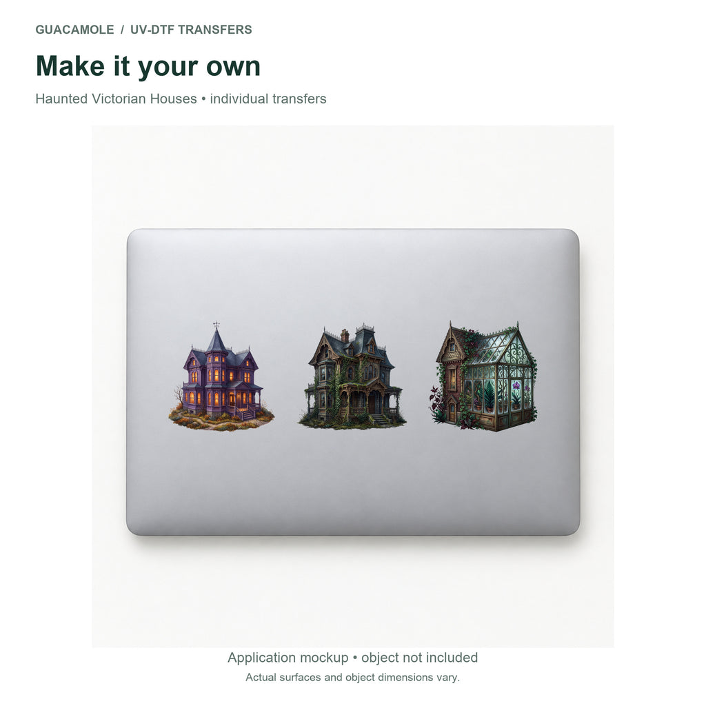 Haunted Victorian Houses — Three designs on a laptop
