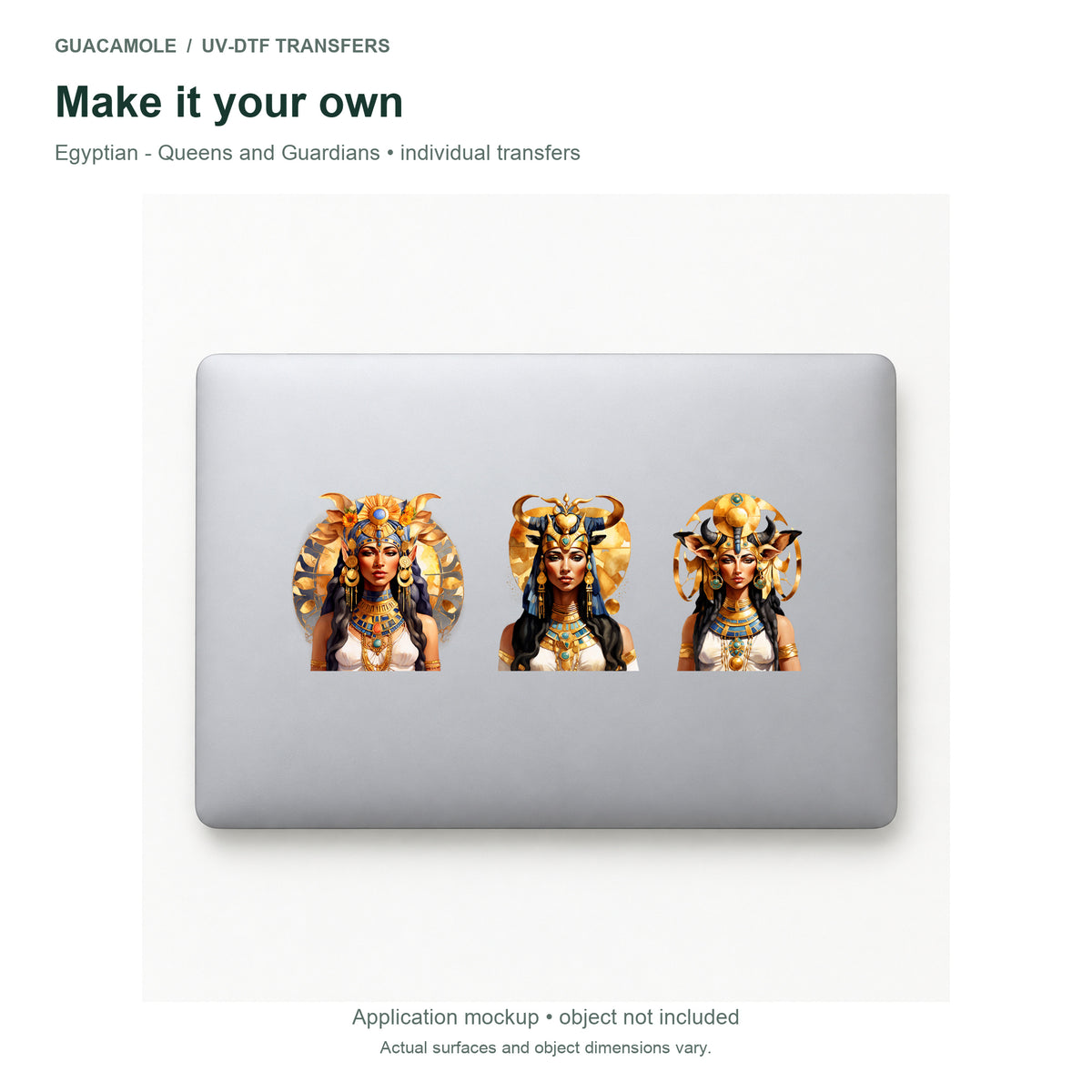 Egyptian - Queens and Guardians — Three designs on a laptop