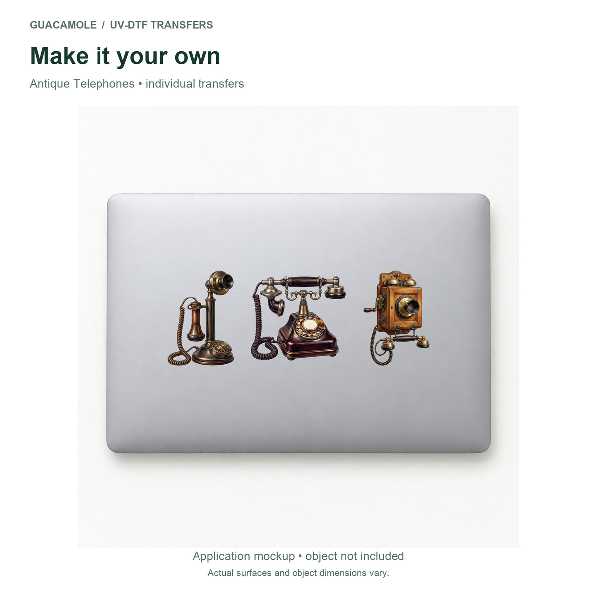 Antique Telephones — Three designs on a laptop