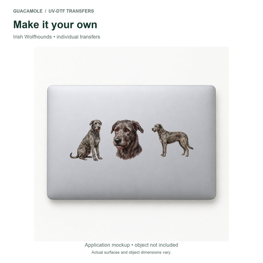 Irish Wolfhounds — Three designs on a laptop