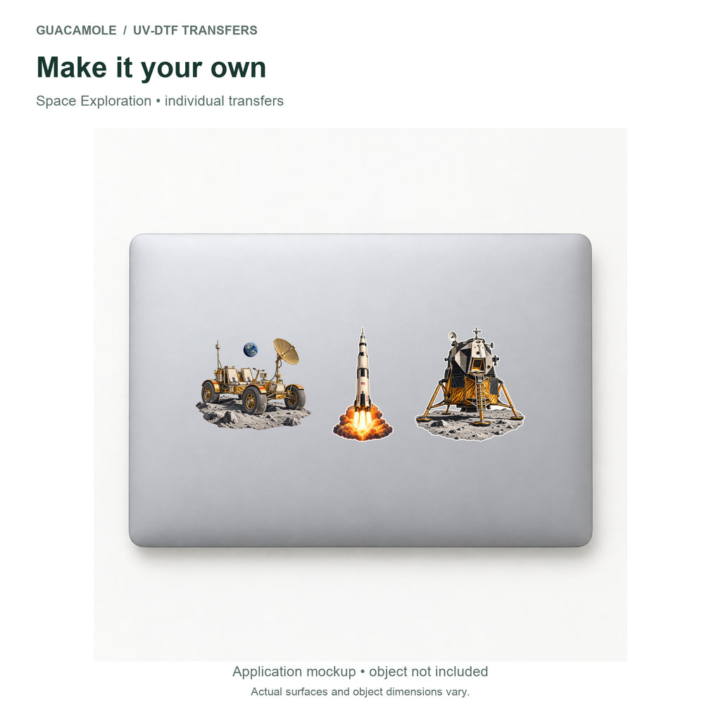 Space Exploration — Three designs on a laptop