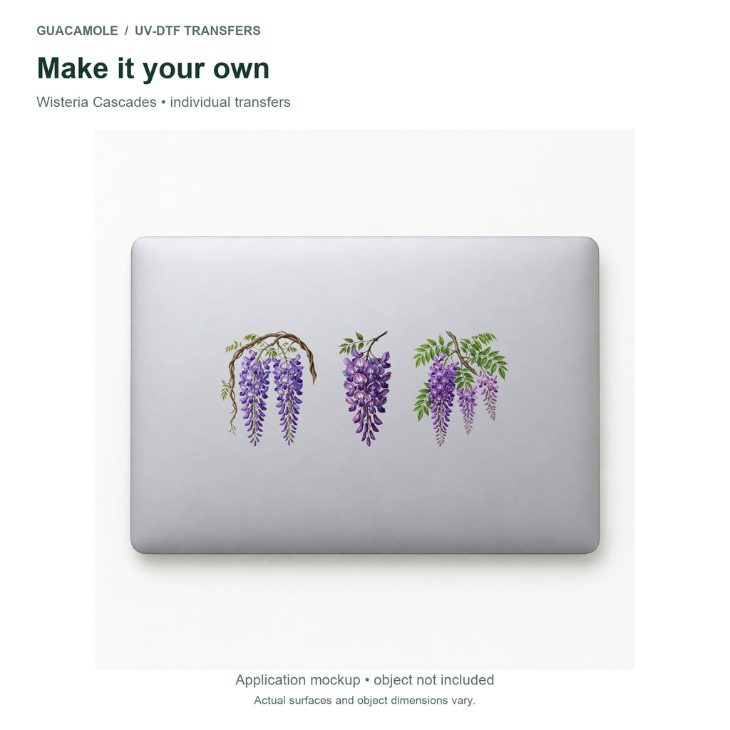 Wisteria Cascades — Three designs on a laptop