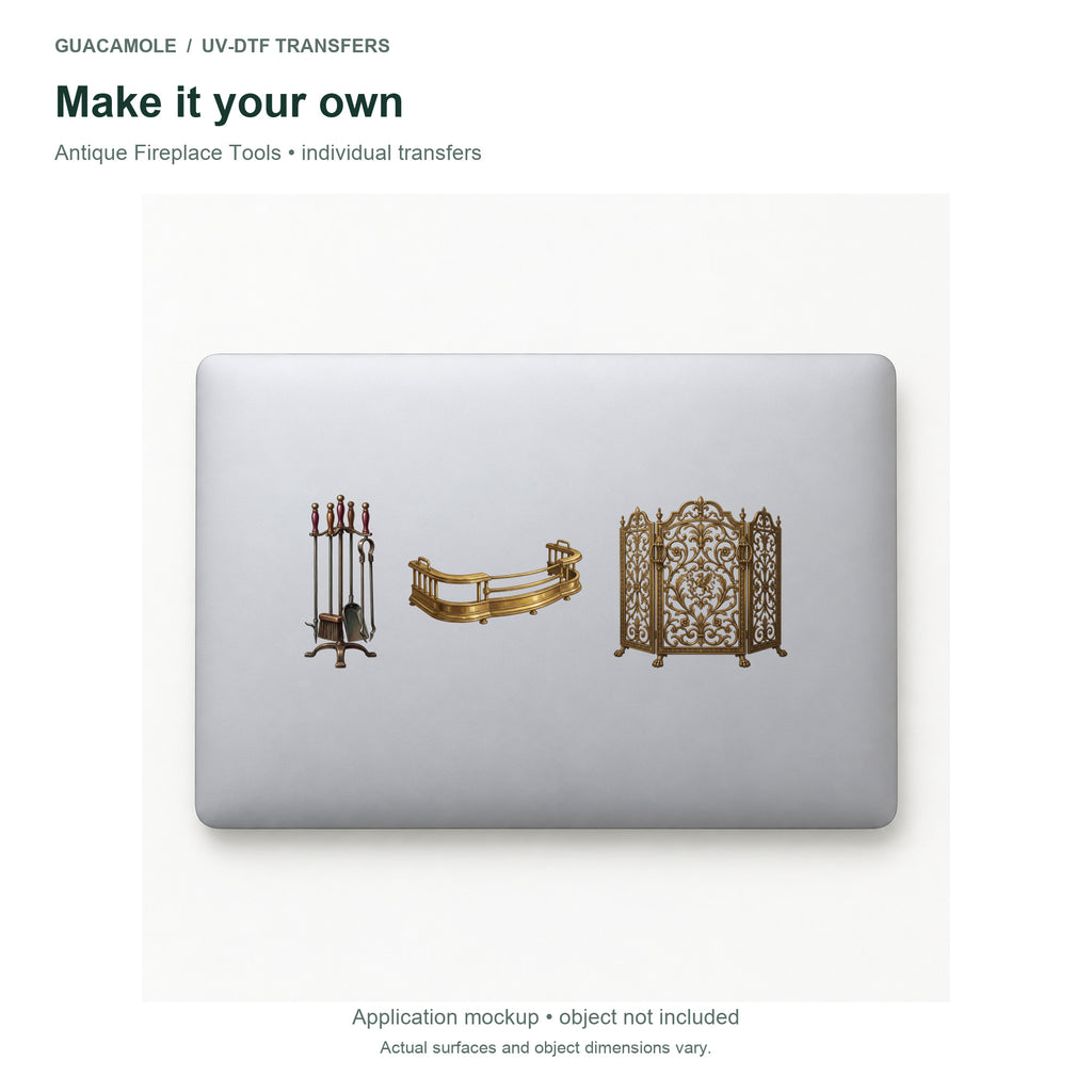 Antique Fireplace Tools — Three designs on a laptop