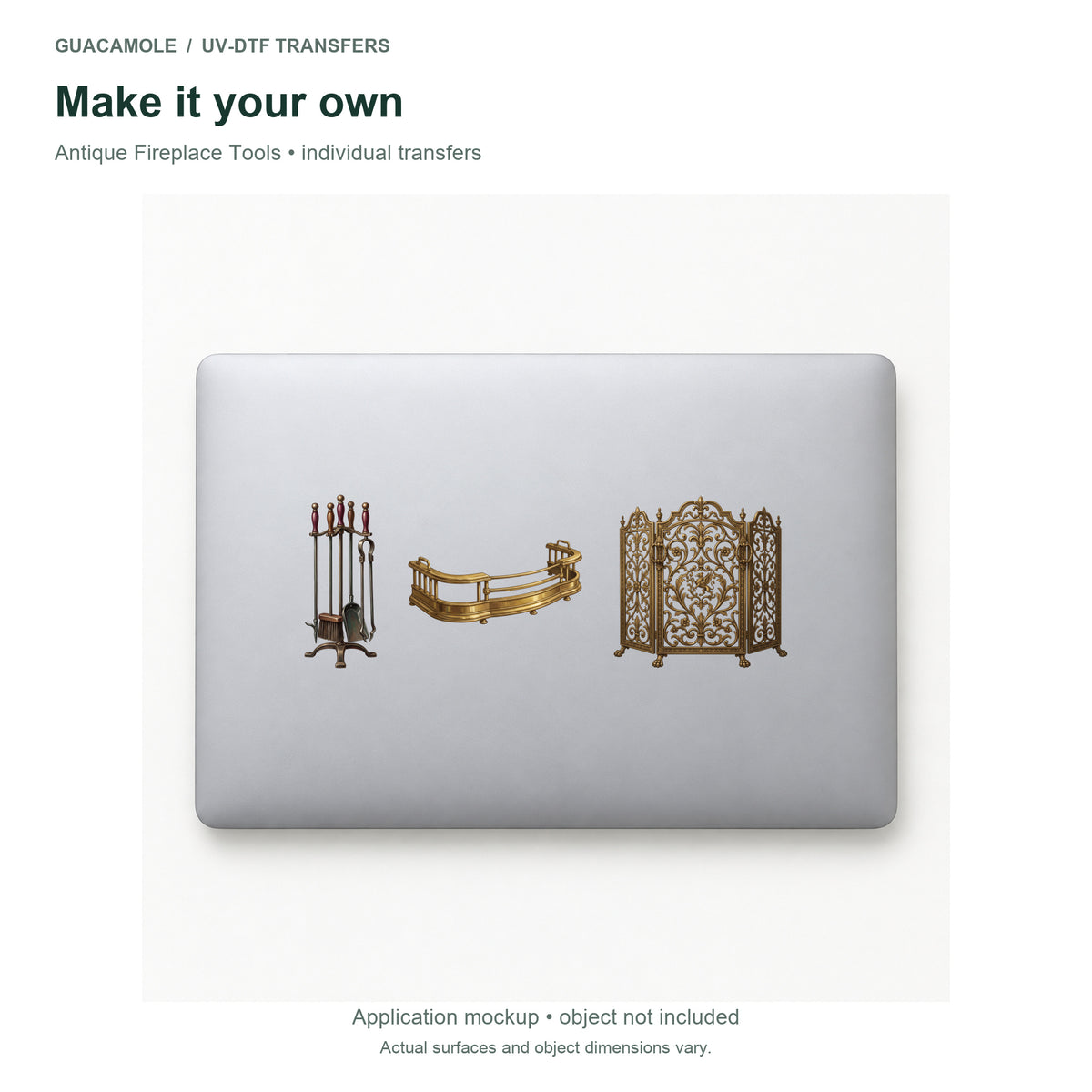 Antique Fireplace Tools — Three designs on a laptop