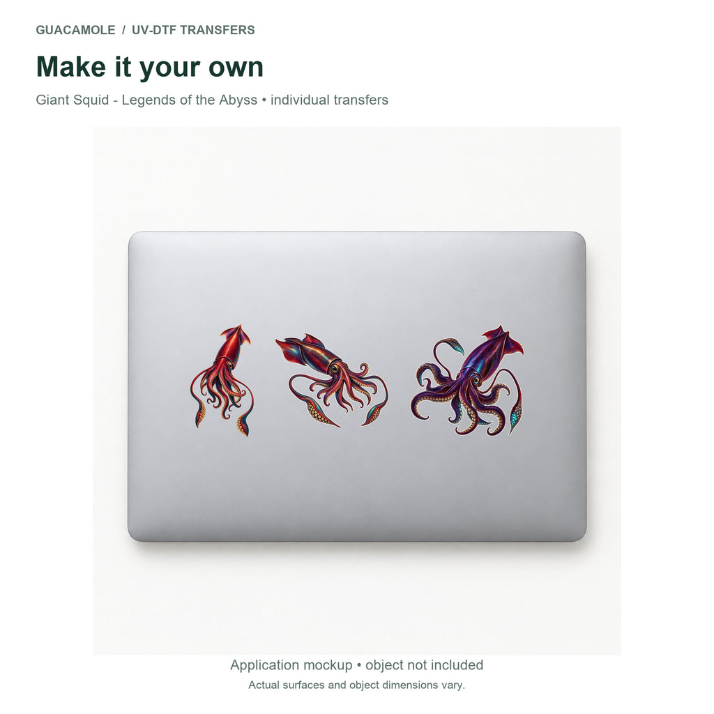 Giant Squid - Legends of the Abyss — Three designs on a laptop