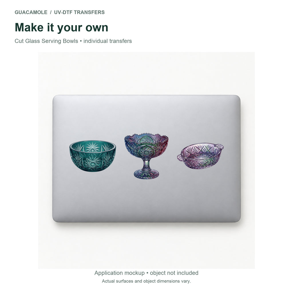 Cut Glass Serving Bowls — Three designs on a laptop