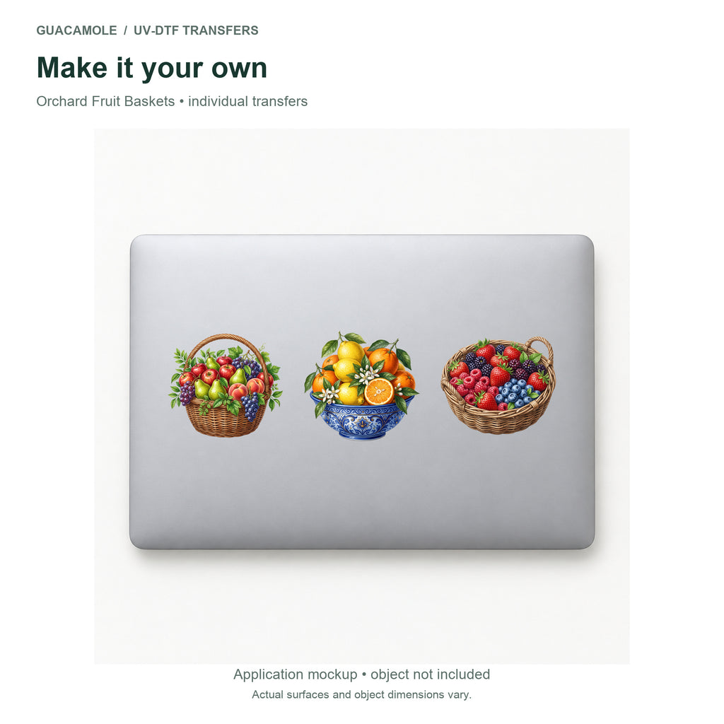 Orchard Fruit Baskets — Three designs on a laptop
