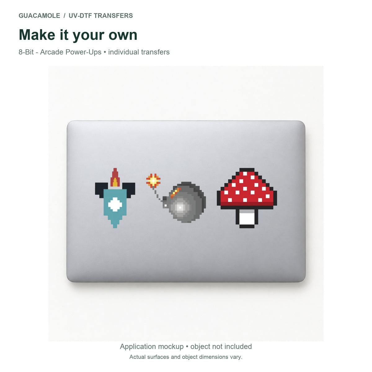 8-Bit - Arcade Power-Ups — Three designs on a laptop