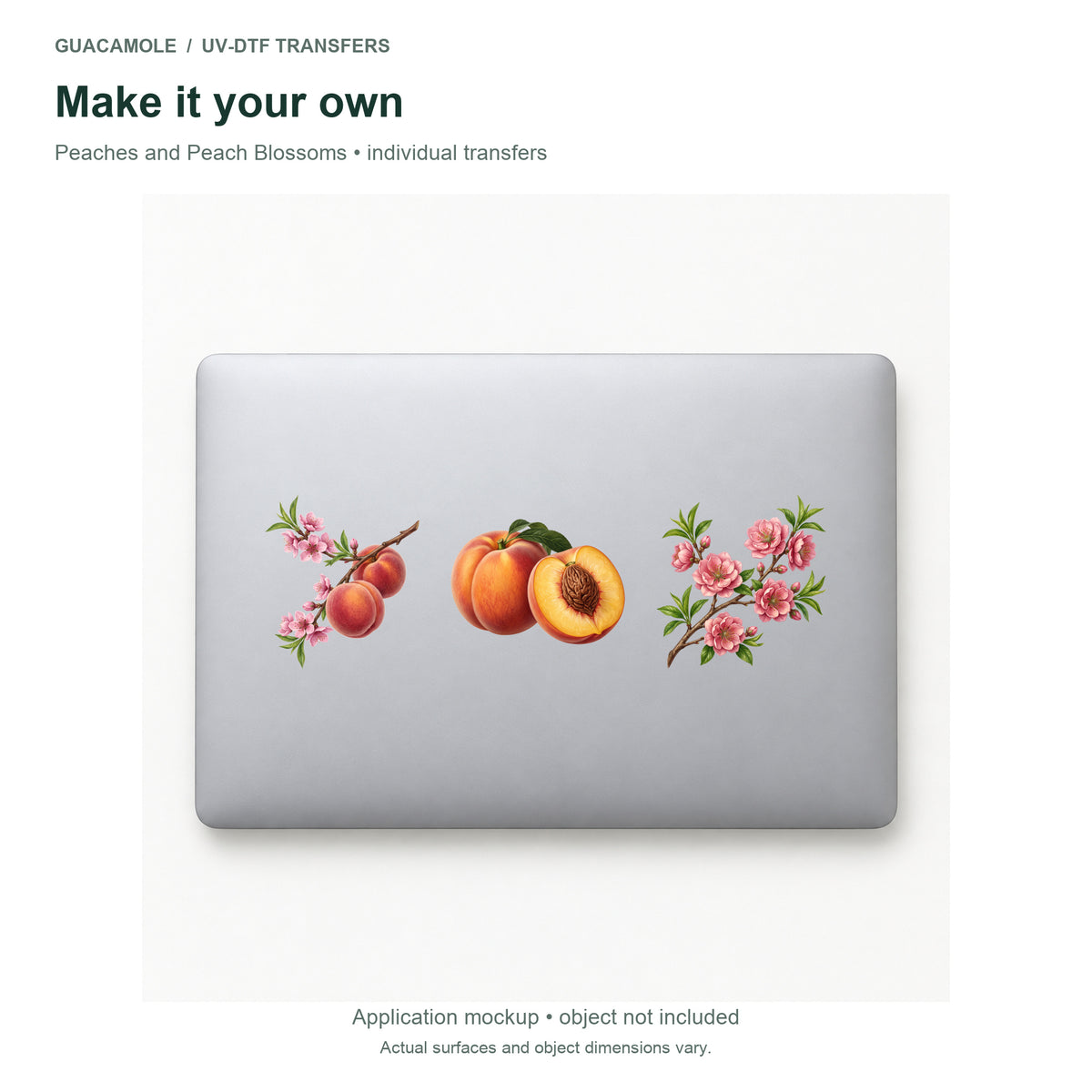 Peaches and Peach Blossoms — Three designs on a laptop