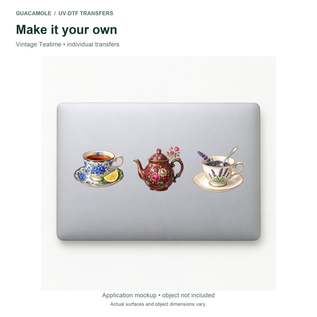Vintage Teatime — Three designs on a laptop