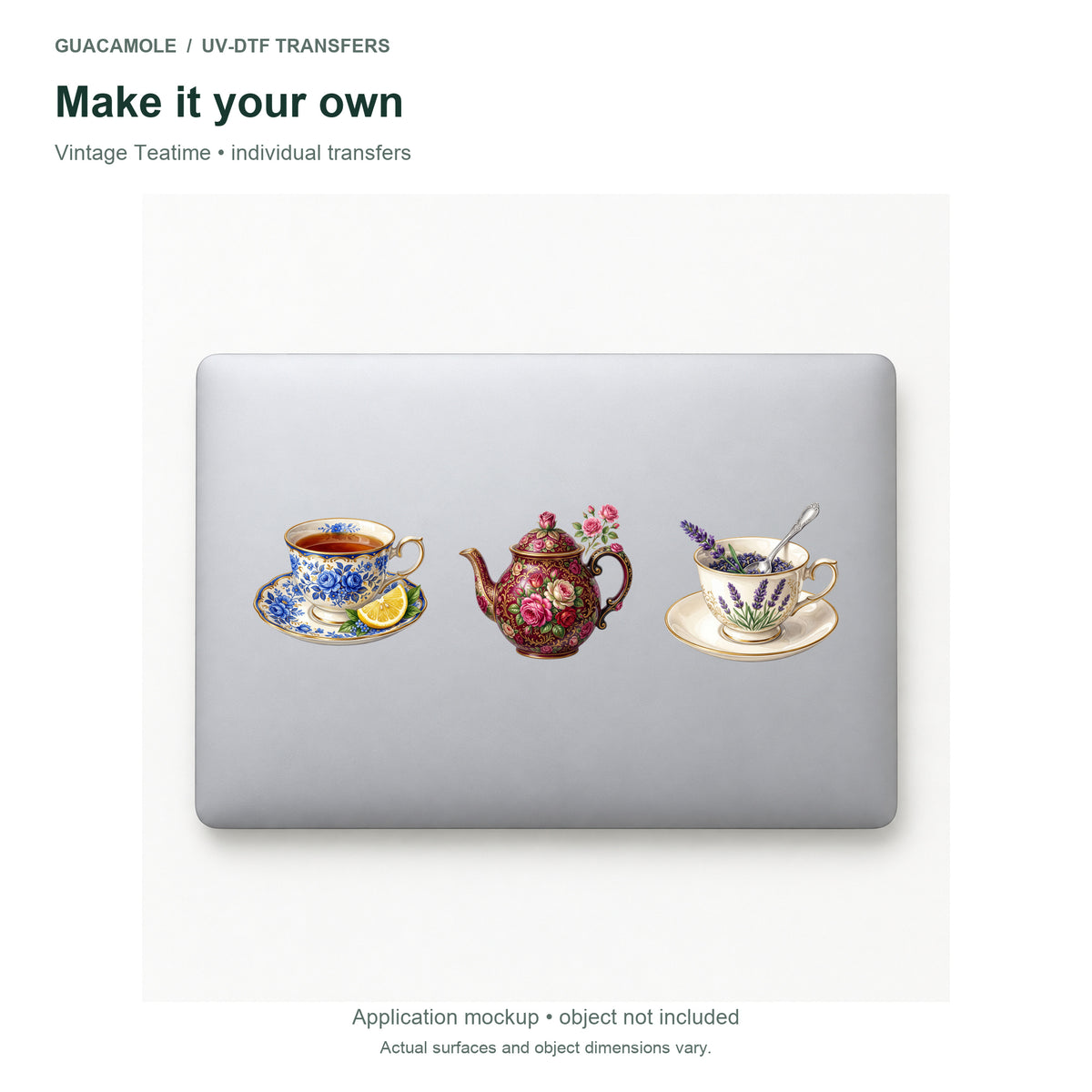 Vintage Teatime — Three designs on a laptop