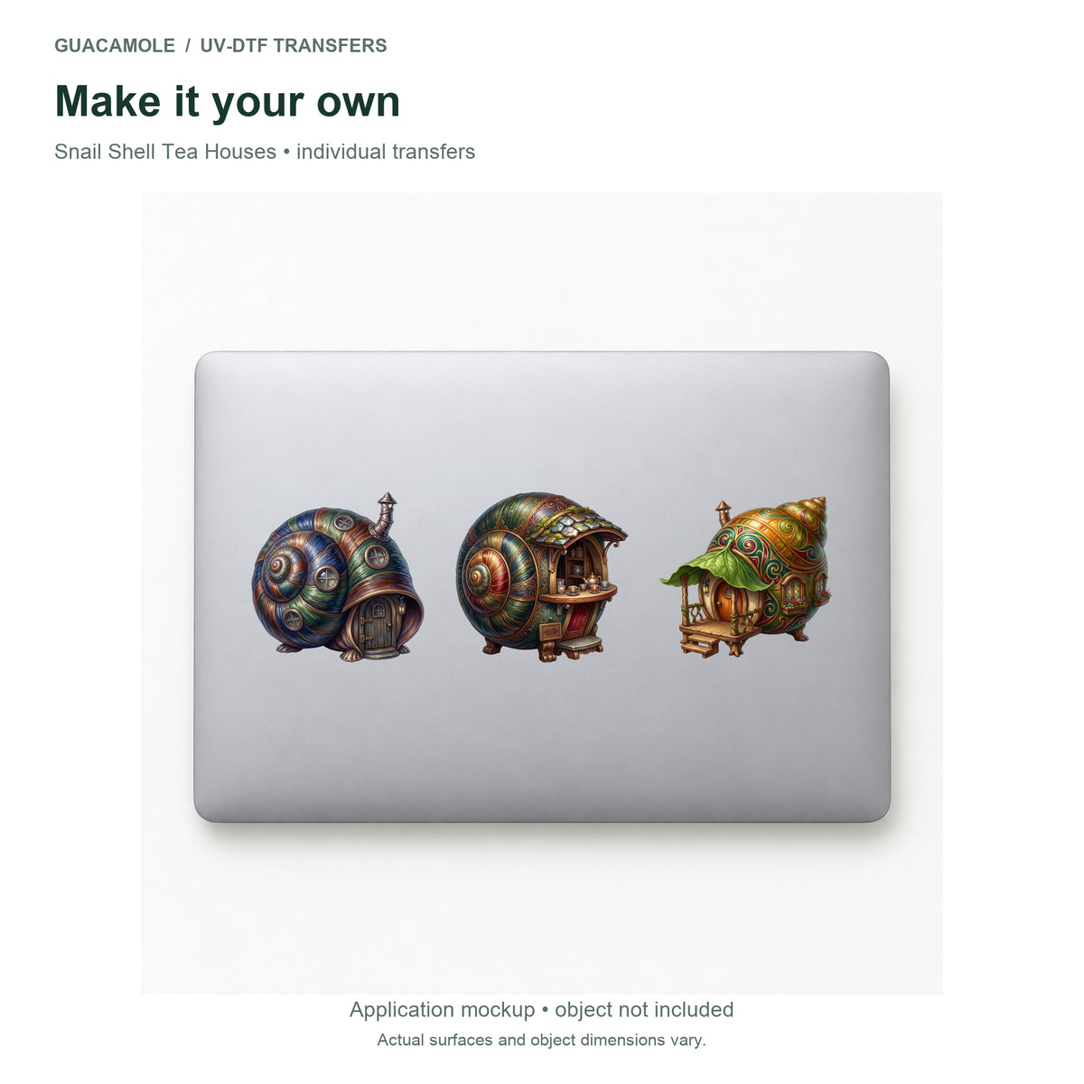 Snail Shell Tea Houses — Three designs on a laptop