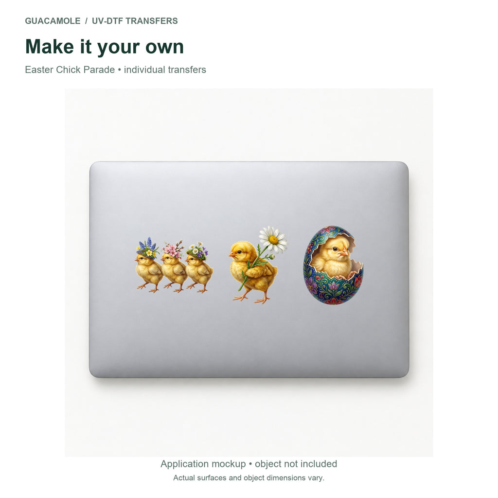 Easter Chick Parade — Three designs on a laptop