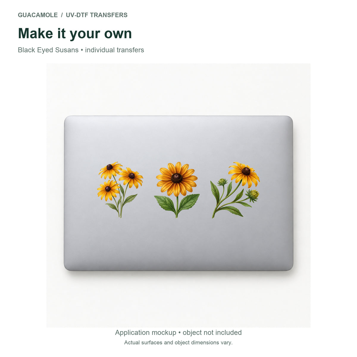 Black Eyed Susans — Three designs on a laptop